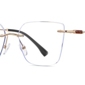Cat Eye Rimless Eyeglasses Everett Gold - Spring Hinge Prescription Glasses For Women